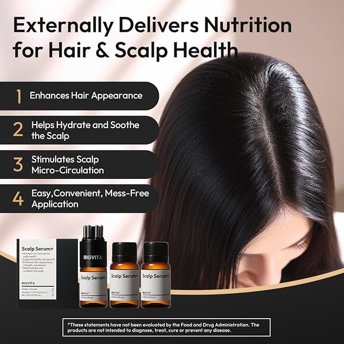 BIGVITA Scalp Serum + | Scalp Massager Applicator for Thicker, Fuller Hair | Hair Growth, Dry Scalp Relief | Biotin, AnaGain™, Centella & Natural Leaf Extracts | Soothes Itchy, Flaky Scalp