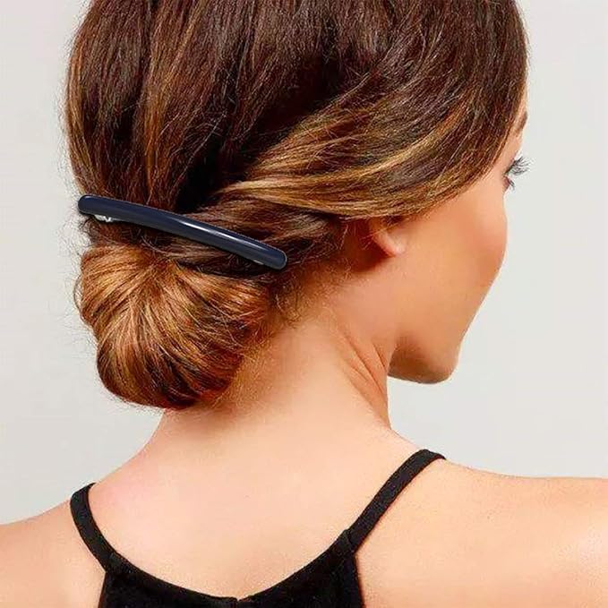 Skinny Hair Barrettes for Women Long Simple Acrylic French Hair Clips Elegant Classic Hairpins Steel Clip Clamp Girls Hair Accessories Navy Blue Dark Green Light Brown 3Pcs/set