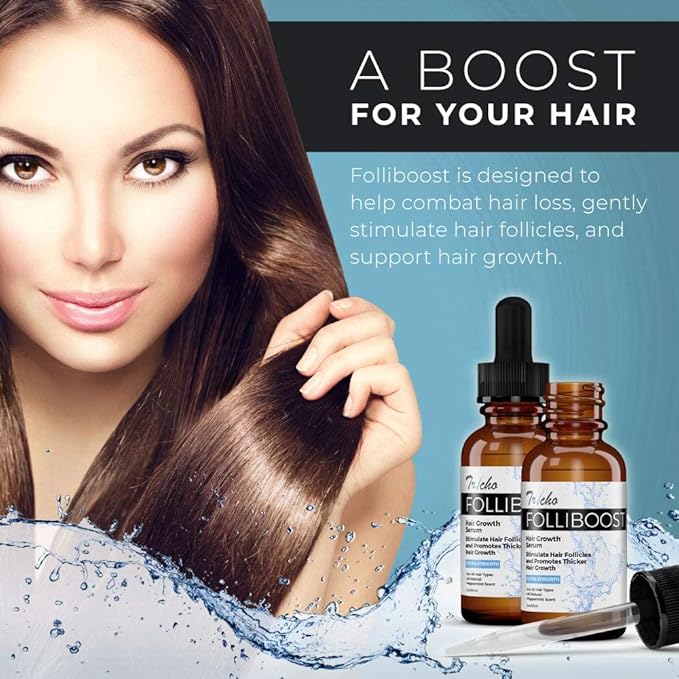 Tricho Labs Folliboost Hair Growth Serum - Natural-Based Formula w/Biotin & Peppermint Oil - Hair Care for Thicker & Fuller Hair - 2oz, 3-Pack