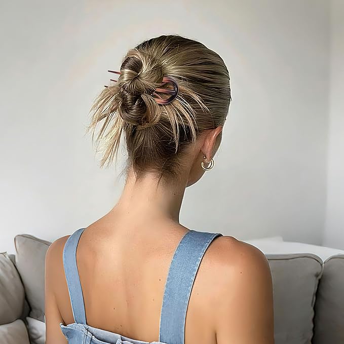 6 PCS French Hair Pins for Women - Large U-Shaped Hair Forks with Internal Teeth, Strong Hold for Thick & Thin Hair, Effortless French Twists, Updos, Buns & Chignons, Hairstyle Accessories