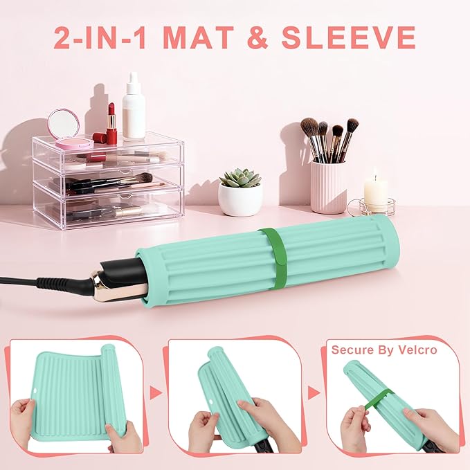 AMIJEAL Oversize Silicone Heat Resistant Mat for Hair Tools, Curling Iron Flat Iron Hair Straightener Holder Mat, Portable Hot Tools Cover Pad for Travel Vanity Salon(14.2" x 11.0")