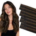 GOO GOO Invisi Edge Tape in Hair Extensions Human Hair, 2/6 Dark Brown Highlighted Chestnut Brown 10pcs injected with 10pcs classical tape ins, 22inch 50g, Virgin Remy Hair, Natural Look