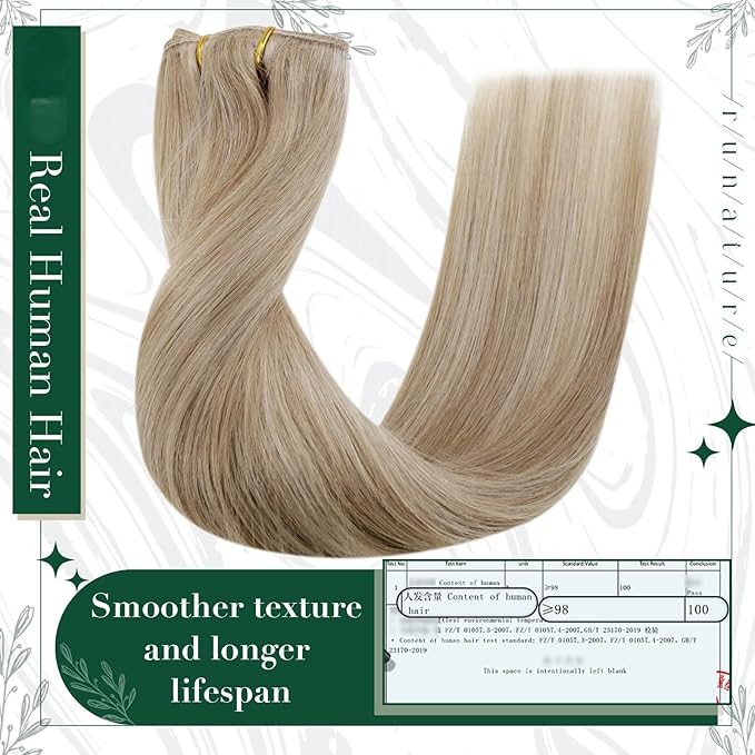 RUNATURE Clip in Hair Extensions Real Human Hair, Natural Hair Extensions Clip Ins, Remy Human Hair for Women Double Weft 16 Inch 50g 3pcs #16P22 Dark Ash Blonde Highlight Light Blonde