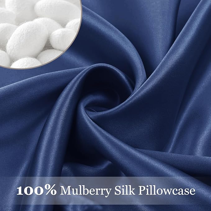 Adubor 100% Silk Pillowcase - Mulberry Silk Pillow Cases, 23 Momme 6A Grade Fibers, Silk Pillow Case for Hair and Skin Health, with Hidden Zipper (Queen 20''x30'', Navy Blue, 1PC)