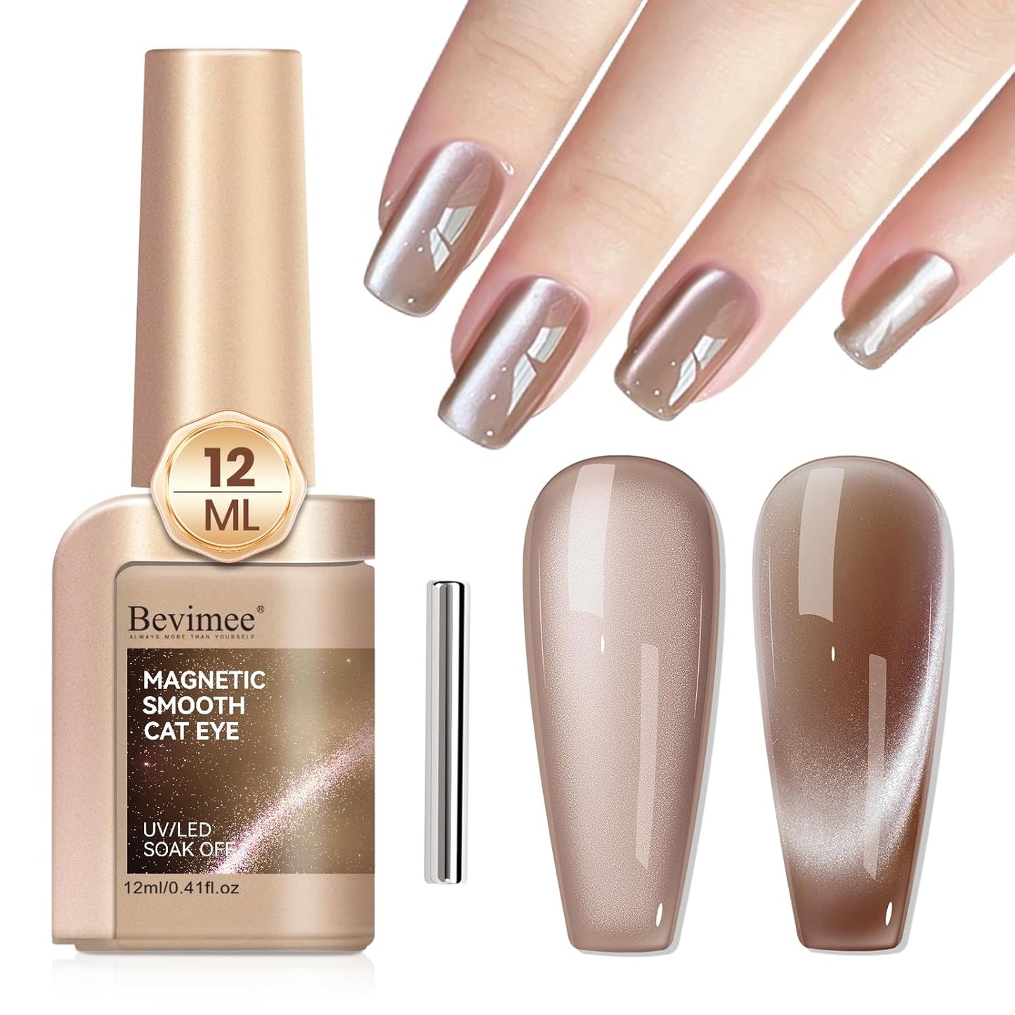 Cat Eye Gel Nail Polish Moonlight, 12ML High Gloss Smoothie Glitter Brown Cat Eye Nail Polish Magnetic Holographic UV Gel Polish for Nail Art Manicure Salon DIY at Home 1PC