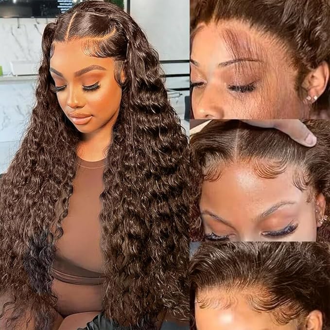 250% Density SKINLIKE Real HD Lace Wig, 13x6 Full Frontal 0.10mm Ultra-thin HD Lace Front Wigs Human Hair Pre-Plucked Bleached Knots Invisible Lace Chocolate Brown Deep Wave Human Hair Wigs 22 Inch