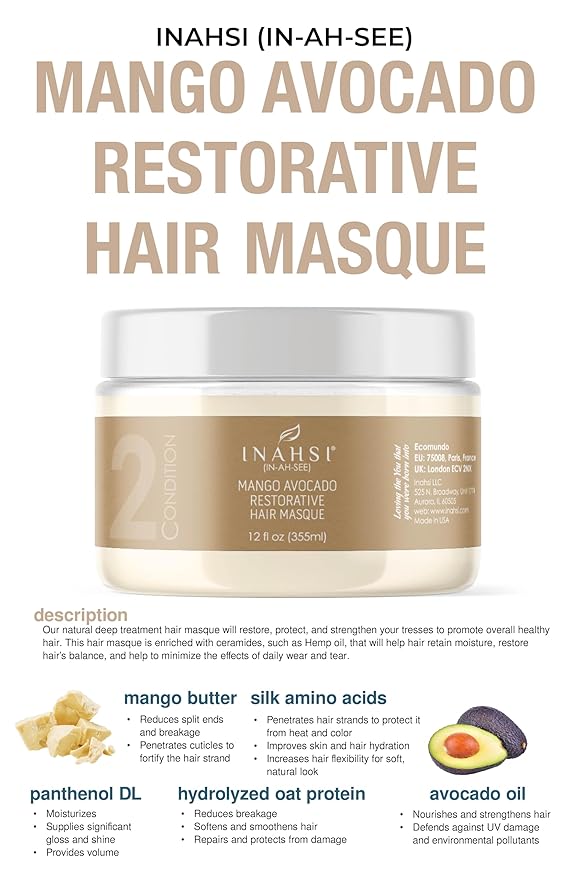 Mango Avocado Restorative Hair Masque | Deep Conditioner for Men, Women & Kids with Curly Hair | Hair Products for Natural Curls - 12 oz | Made in the USA