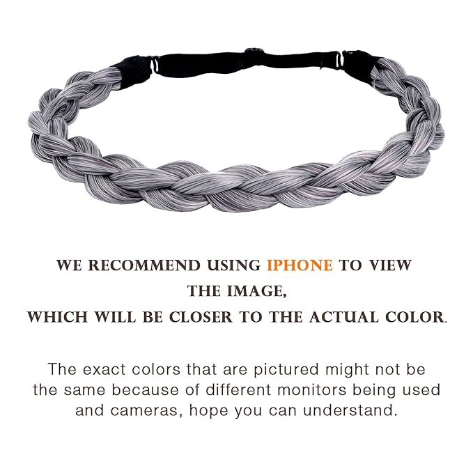DIGUAN Chubby Narrow Synthetic Hair Braided Headband Classic Chunky Plaited Braids Elastic Stretch Hairpiece Women Girl Beauty accessory, 58g (Dark Gray)