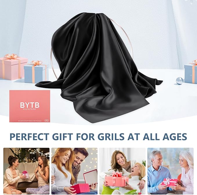 Silk Pillow Cases King Size 100% Mulberry Silk Pillowcase for Hair & Skin 22 Momme Both Sided Grade 6A Silk Cooling Soft Breathable 20 x 36 Inches with Hidden Zipper 1PC, Black