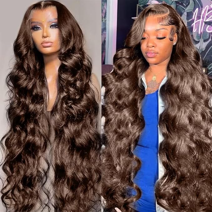 200% Density 13x4 Auburn Brown Body Wave Lace FrontWigs Chestnut Brown Colored Human HairWigs For WomenHD Transparent Lace FrontWig Human Hairwith Baby Hair 20Inch