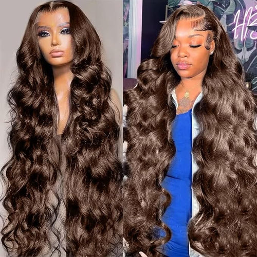 200% Density 13x4 Auburn Brown Body Wave Lace FrontWigs Chestnut Brown Colored Human HairWigs For WomenHD Transparent Lace FrontWig Human Hairwith Baby Hair 20Inch