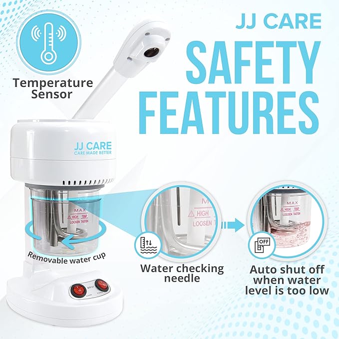 JJ CARE Ozone Facial Steamer Tabletop with Rotating Spray Head at 360 Degrees and Auto Shut Off Feature - Portable for Facial Deep Cleaning & Vaporizer