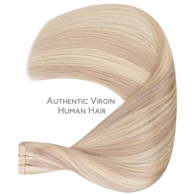 WENNALIFE Tape in Hair Extensions Human Hair, 20pcs 40g 12 inch Balayage Light Wheat Platinum Blonde Remy Hair Extensions Straight Human Hair Tape in Extensions Skin Weft Tape Extensions Human Hair