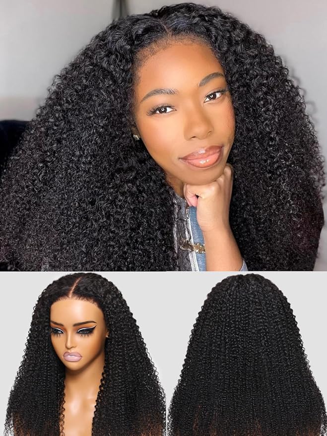 Julia Hair Bye Bye Knots 4C Kinky Curly Glueless Natural Hair Wig 7x5 Pre Cut HD Lace Front Kinky Edges Hairline Wig Pre Bleached Pre Plucked Virgin Hair with Baby Hair for Black Women 20 Inch