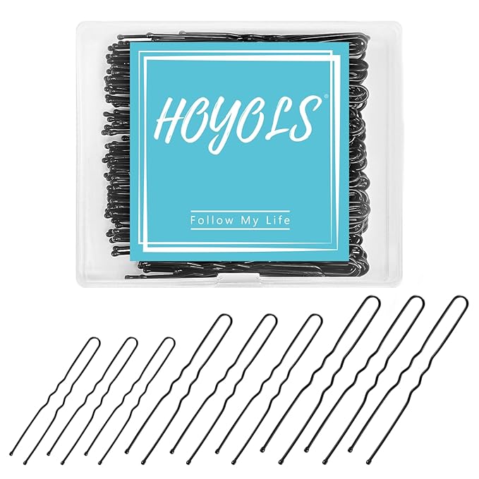 HOYOLS U Shaped Hair Bobby Pins Assorted Size, Secure Hold Metal Bun Clips Crimped Design with Ball Tips for Women Girls Updo Thin Thick Hair, 150 Count (Black)