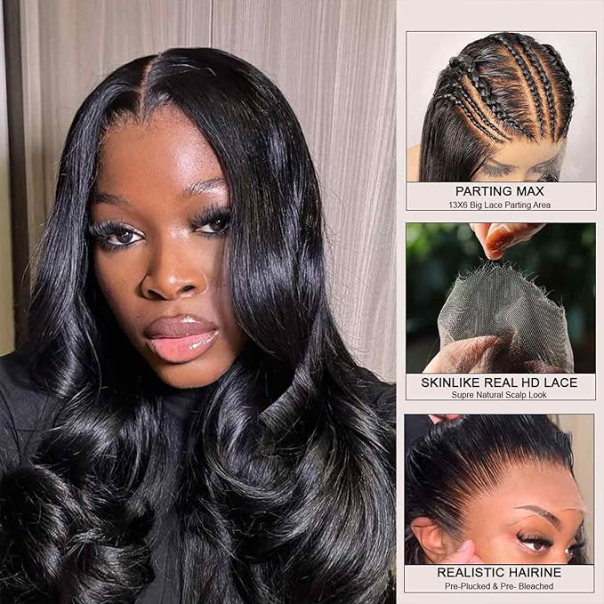 WOWANGEL 13x6 HD Lace Front Wigs Human Hair Body Wave Pre Plucked SKINLIKE 0.1mm Extremely Thin Real HD Lace Front Wigs 180% Density Glueless Human Hair Wigs for Women 22 Inch