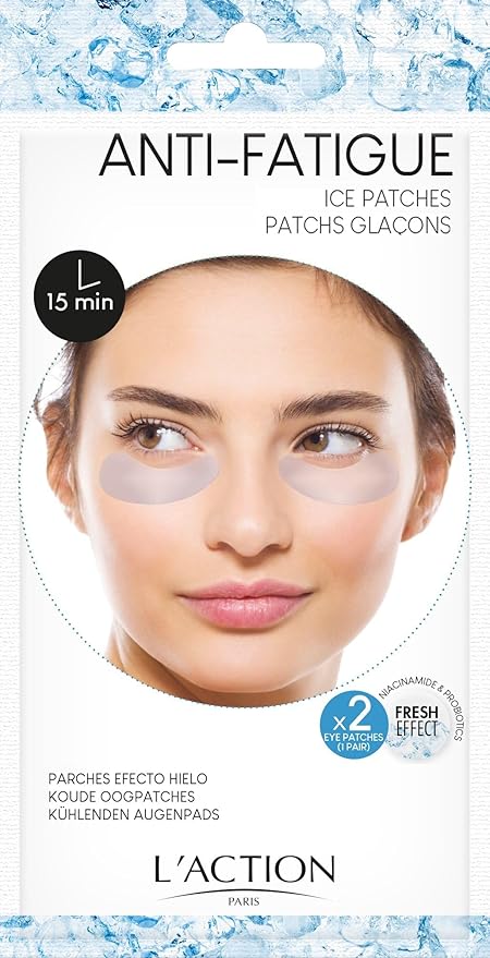 L'Action Paris Anti-Fatigue Ice Patches, Eye Masks for Brightened Refreshed and Calm Skin, Enriched with Niacinamide and Probiotics, Ideal for Tired Skin, Pack of 2