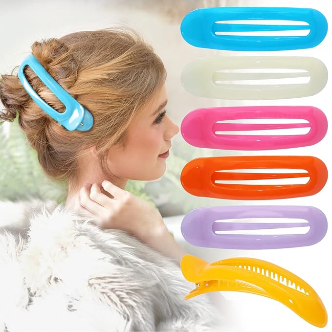 RC ROCHE 6 Pcs Flat Claw Hair Clips for Women Alligator French Barrette Long Thick Hair Duckbill Curved No Slip Grip Lay Flat Side Slide Firm Classic Styling, Large Jelly Candy Multicolor