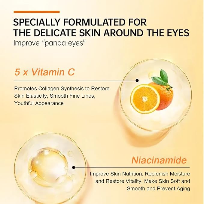 5 in 1 Vitamin C Eye Cream for Dark Circles and Puffiness - Eye Cream Anti Aging - Under Eye Cream for Puffiness and Bags Under Eyes - Eye Bag Cream for All Skin Types - Rejuvenate Your Eye Area
