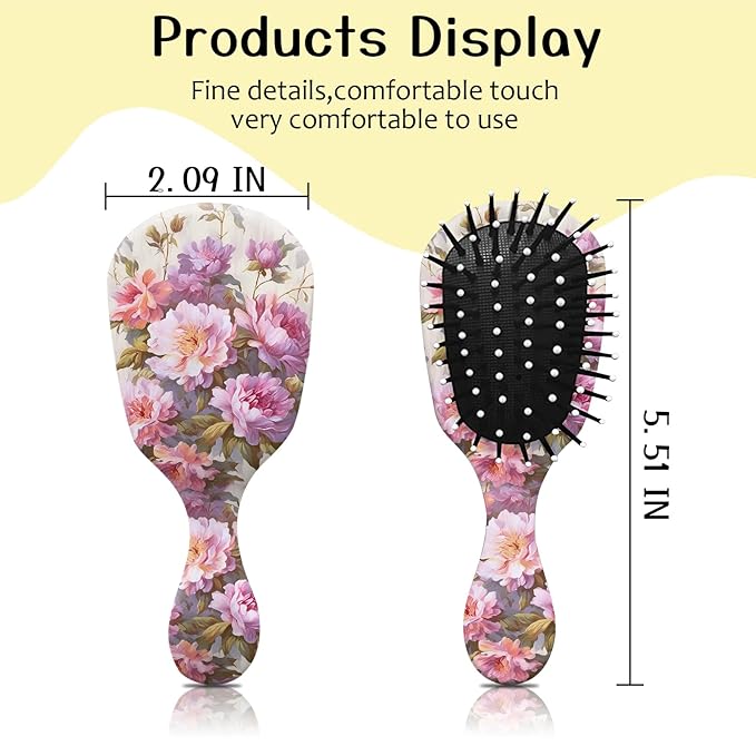 Mini Hair Brush,Cute Detangling Travel Hair Brush,Soft Bristles for Effortless Tangle Removal,Detangler Hairbrush for Women Men Boys Girls Kids Wet Dry All Hair Types (Pink Flowers, Mini)