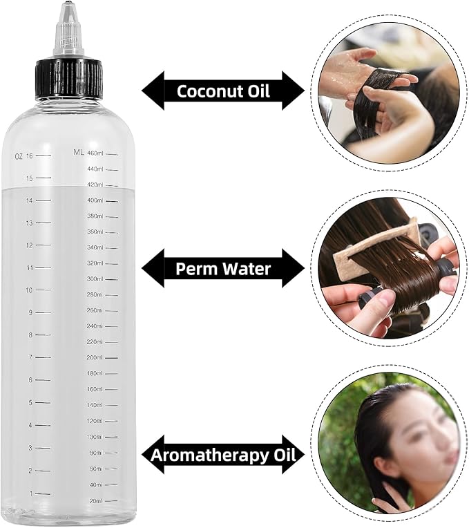 driew Applicator Bottles for Hair, 16.9oz Hair Squeeze Bottle for liquids Twist-On Top Tip Cap with Ratio Graduated Scale Color Applicator Bottle Dye Pack of 2 (16.9oz)