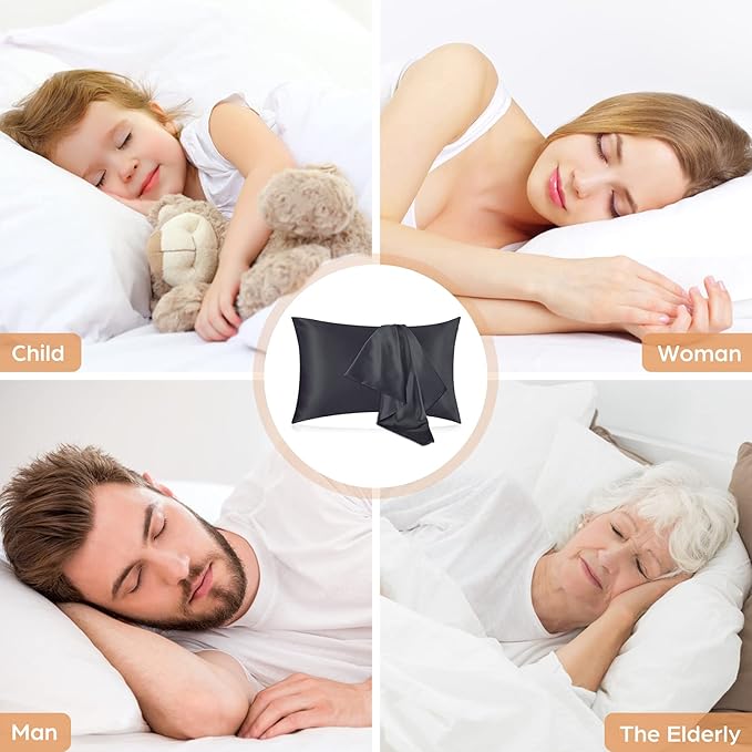 Silk Pillowcase for Hair and Skin, 2 Pack 100% Mulberry Silk Pillowcase 25 Momme, 600 Thread Count, Both Side Pure Silk Pillow Cover with Hidden Zipper (BlackGray, King 20''×36'')