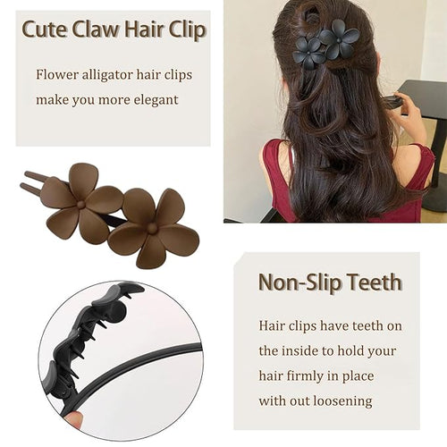 5 Pcs Flower Flat Claw Clips for Women Brown Flat Hair Clips Spring Flat Hair Clips for Thick Hair Non-Slip Matte Claw Clip Cute Floral Hair Clip for Girals
