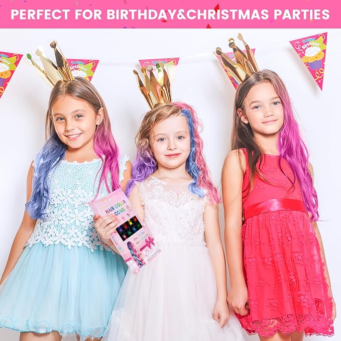 10 Color New Hair Chalk Comb Temporary Bright Hair Color Dye for Kids,Washable Hair Chalk Girls New Year Birthday Cosplay DIY(Dark Blue&Blue&Green&Purple&Brown&Pink&Orange&Red&Dark Green&Yellow)