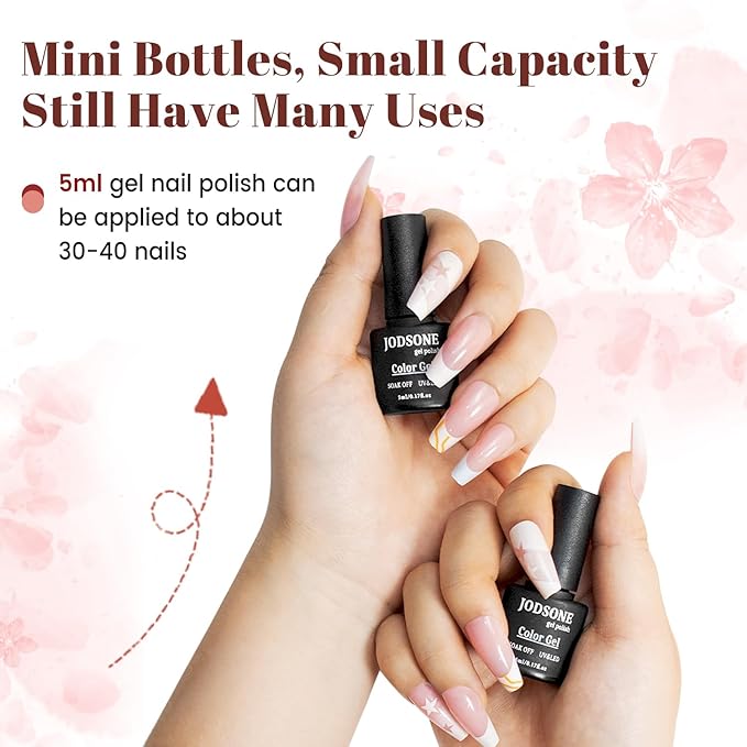 JODSONE 23 PCS Gel Nail Polish Set with Base Glossy and Matte Top Coat Multicolored Gel Nail Long Lasting Suitable for All Seasons