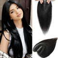 Hair Toppers for Women Real Human Hair Topper Upgrade Swiss Lace Middle Part Clip in Bangs Remy Human Hair Straight Hairpieces for Thinning Realistic Scalp 360° Cover Gray Hairy Roots Caramel Black