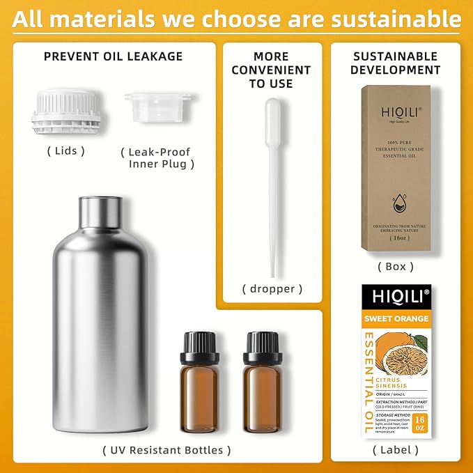 HIQILI 16 Fl Oz Orange Essential Oil, Pure and Natural for Diffuser, Skin - 500ML