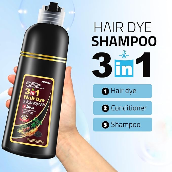 Dark Brown Hair Dye Shampoo 3 in 1 for Women & Men, 100% Hair Color for Gray Hair Coverage - Natural Plant -Champu Para Canas, Champu Para Pintar el Pelo