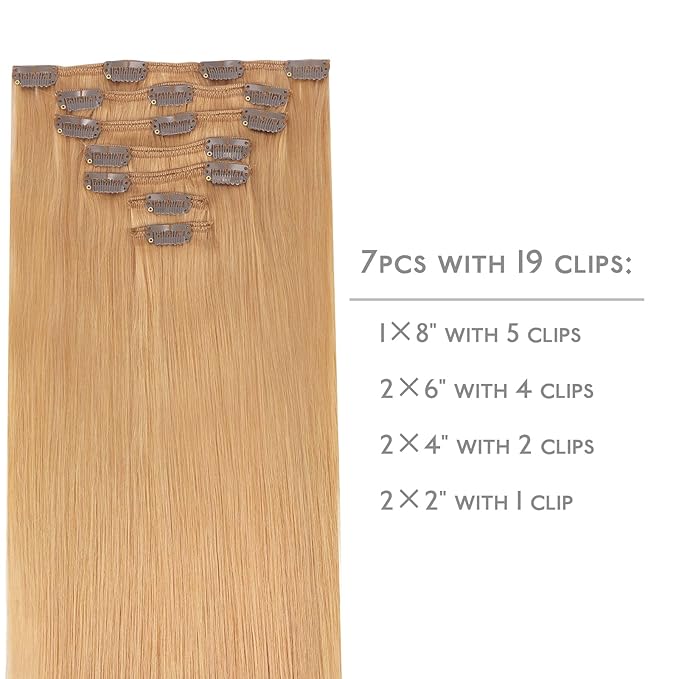WENNALIFE Clip in Hair Extensions Real Human Hair, 20 Inch 120g 7pcs Human Hair Extensions Clip In Human Hair, Strawberry Blonde Hair Extensions Clip In Real Hair Coloured Remy Human Hair Extensions