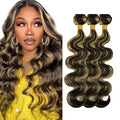 Highlight Bundles Human Hair Blonde Body Wave Bundle Niegmeag Virgin Remy Hair 3 Bundles 14 16 18 Inch 2 Tone Black and Honey Blonde Bundle P1b27 Color
