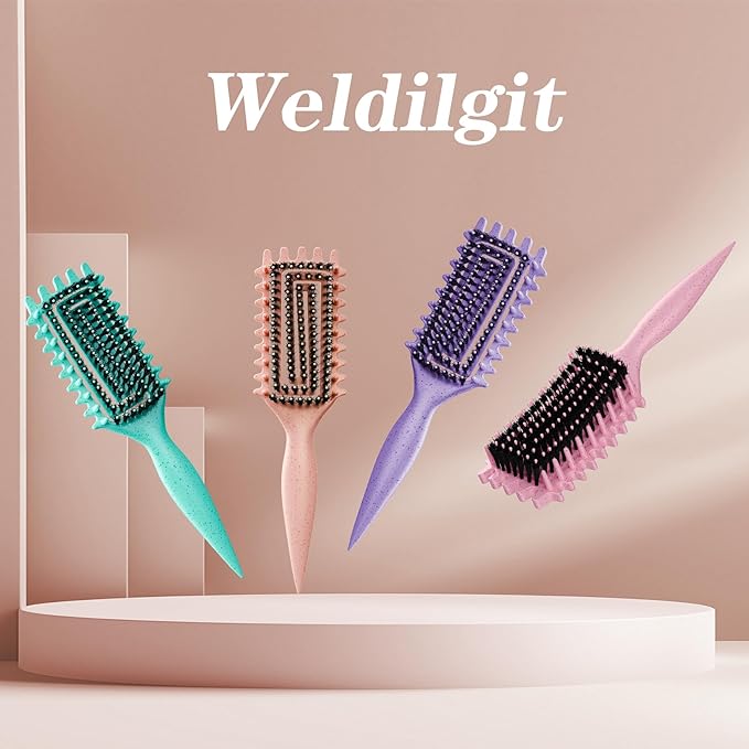Curly Hair Brush, Curl Defining Brush with Soft Boar Bristles Detangling Tangled Glides, Wide-Teeth Design Effortlessly Shaping & Defining Curls, Curling Definer for Wet & Dry Hair (Beige)