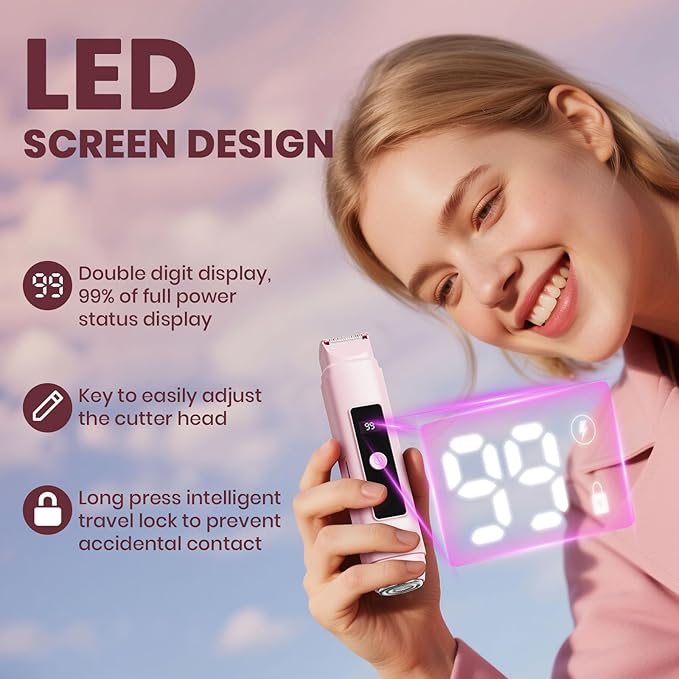 Bikini Trimmer for Women,IPX7 Waterproof Painless Electric Razors for Trip,Portable&Easy Cleaning Lady Underarm Pubic Leg Arm Body Face,Electric Shaver for Travel&Shower Use,Gifts for Women,Pink