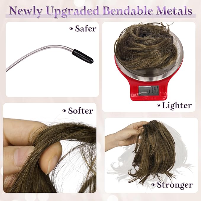 RUWISS Claw Clip Short Human Hair Ponytail Extension with Bendable Metals for DIY Styles, Straight Messy Bun Hair Piece for Women Thick Hairpieces for Daily Wear, 9 Inch Brown Mixed