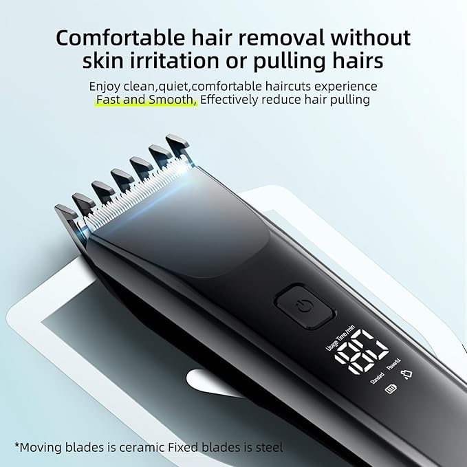 Hair Clippers for Men and Kids Adjustable Length Trimmer Haircut Professional Haircuts Tool Grooming 6 Kit LED Screen Display Fast Charge for Family Black