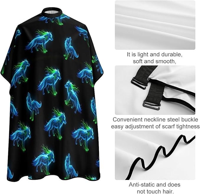 Full Coverage Haircut Barber Cape Cover, Hairdressing Haircut Apron Cool Cyan Wolf Haircut Cloth Wrap Protector for Hair Cutting