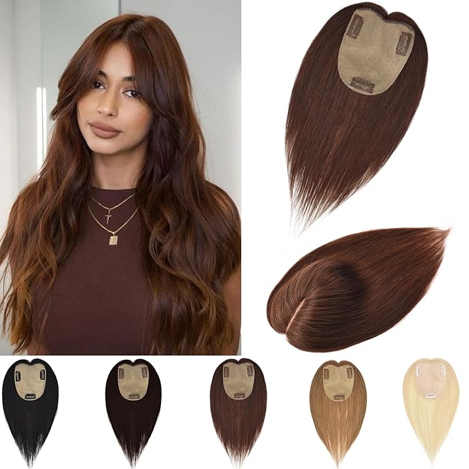 Human Hair Toppers for Women with Thinning Hair Real Human Topper Crown No Bangs 10 Inch #4 Medium Brown