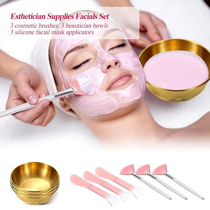 GRETJOB Professional Facial Bowls Set for Estheticians - 9 Pcs Mixing Bowls with Brush & Spatula | Facial Mask Mixing Kit for Spa & Home Use