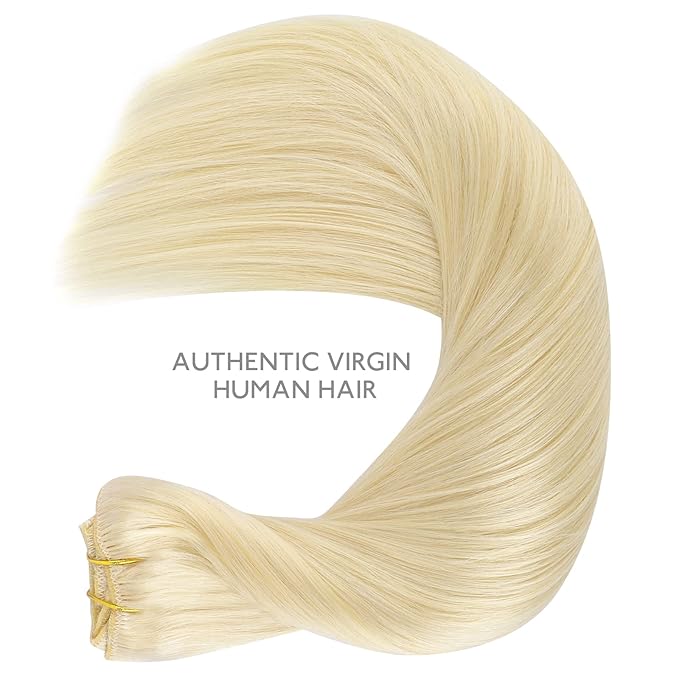 WENNALIFE Clip in Hair Extensions Real Human Hair, 24 Inch 120g 7pcs Human Hair Extensions Clip In Human Hair, Bleach Blonde Hair Extensions Clip In Real Hair Coloured Remy Human Hair Extensions