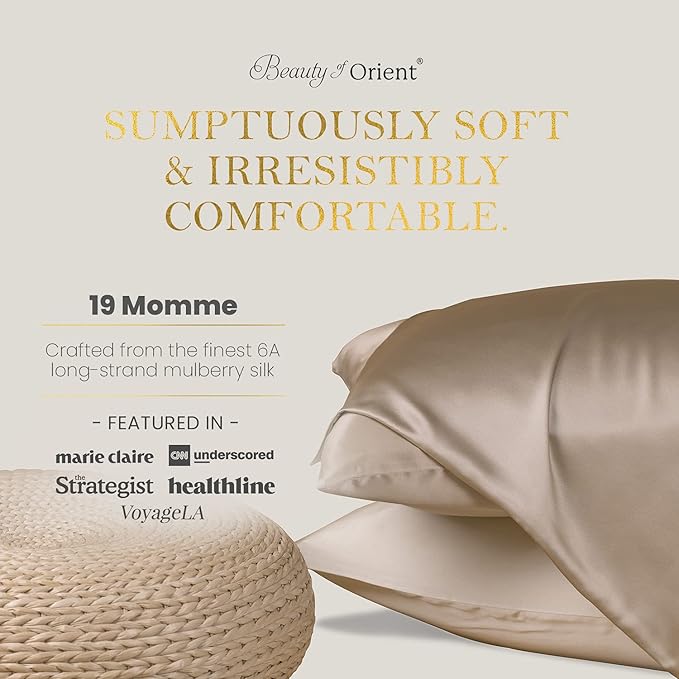 19 Momme Premium Mulberry Silk Pillowcase for Hair and Skin | Handcrafted Hypoallergenic & Anti-Acne 100% Silk Pillow Cases with Zipper | Standard - 20" x 26", Frosty Blue