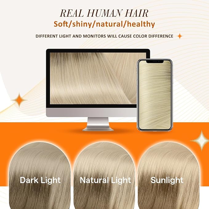 Full Shine Clip in Hair Extensions Real Human Hair Brown Ombre Invisible Hair Extensions Ombre Ash Brown to Platinum Blonde Real Hair Clip ins 20 Inch 8 PCS 120 G