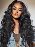 KLAIYI Loose Body Wave Pre Everything Glueless 13x4Lace Front Wig Human Hair Drawstring Precut Lace Pre Plucked Bleached Bye Bye Knots 3S Ready to Wear and Go Wig with Face Framing Curtain Bang 22Inch