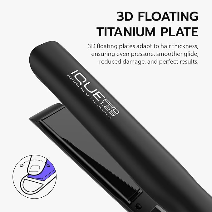 iQUE 1.25” Titanium Plates Hair Straightener & Curler 2-in-1 – Fast Heat-Up Flat Iron with Ionic Technology, Floating Plates, LCD Display, Adjustable Temp to 480°F, Dual Voltage for All Hair Types