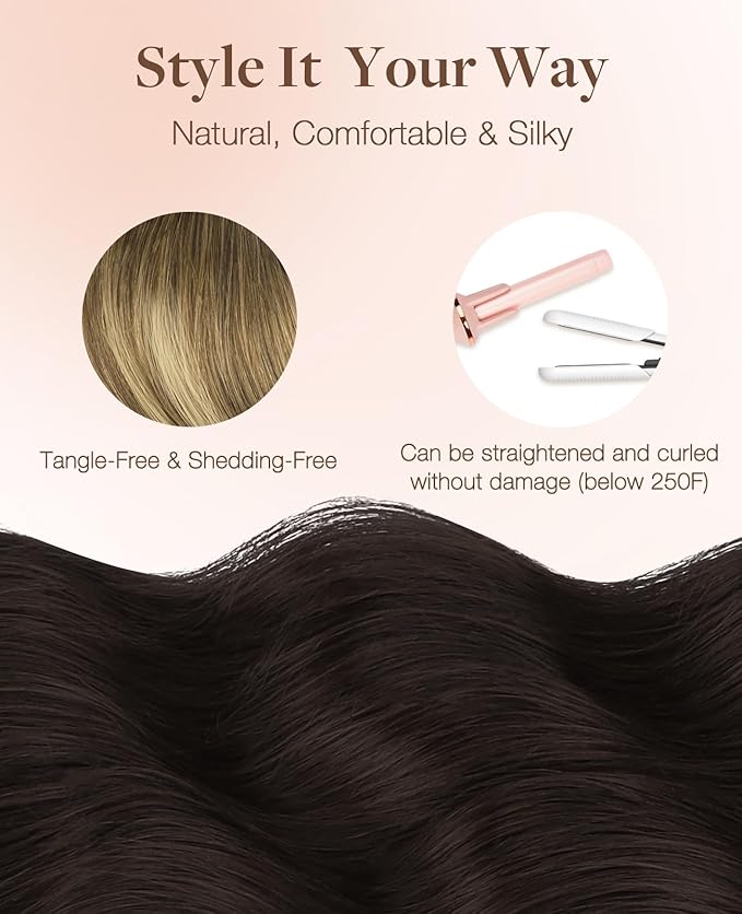 GOO GOO Invisi Edge Tape in Hair Extensions Human Hair, 2/6/18 Balayage Brown to Dirty Blonde, 20pcs 16inch 50g, Virgin Remy Hair, Seamless Injected Tape, Natural Look