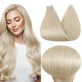 Full Shine Blonde Tape in Hair Extensions Human Hair 20Inch Tape in Extensions Color 60 Bleach Blonde Double Sided Tape 20Pcs Seamless Skin Weft Remy Natural Hair Extensions Tape ins 50G Brazilian