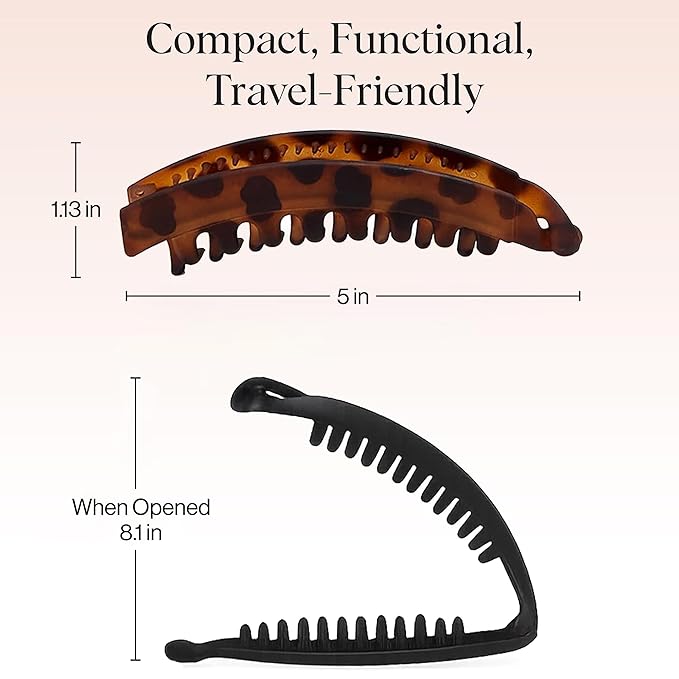 Kitsch Banana Clips For Women - Retro 80’s Style Hair Clips | Secure & Durable No Crease, Cute Claw Clips for Styling, Ponytails & Updos | Ideal Gifts for Women - Black & Tort Hair Accessories, 2pcs