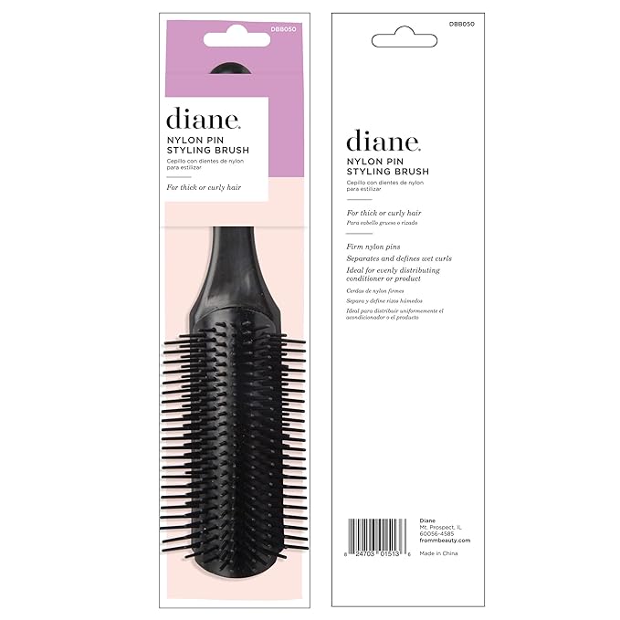 Diane Nylon Pin Styling Hair Brush for Detangling, Separating, Shaping and Defining Wet Thick or Curly Hair, Glides Through Tangles with Ease